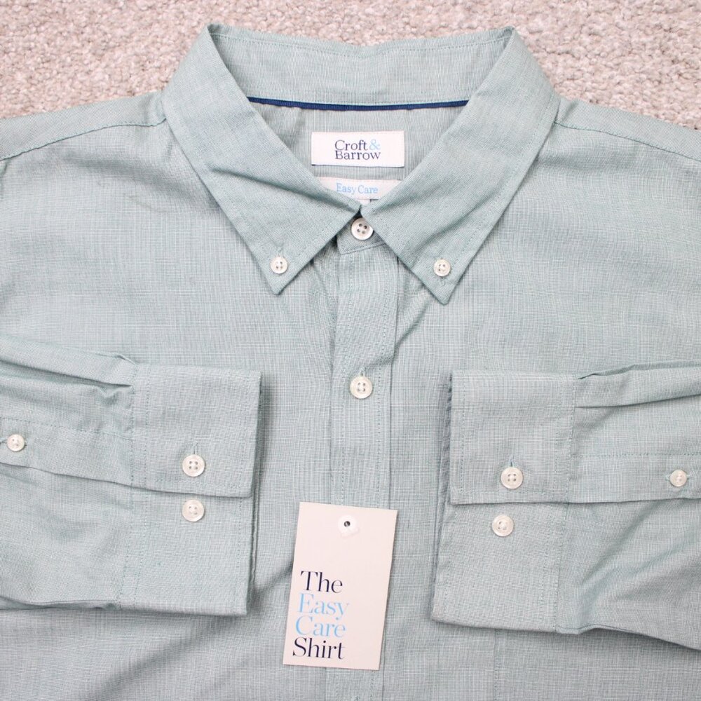 Croft & Barrow Shirt NWT Mens 2XL XXL Green Easy Care Wrinkle Resistant L/S